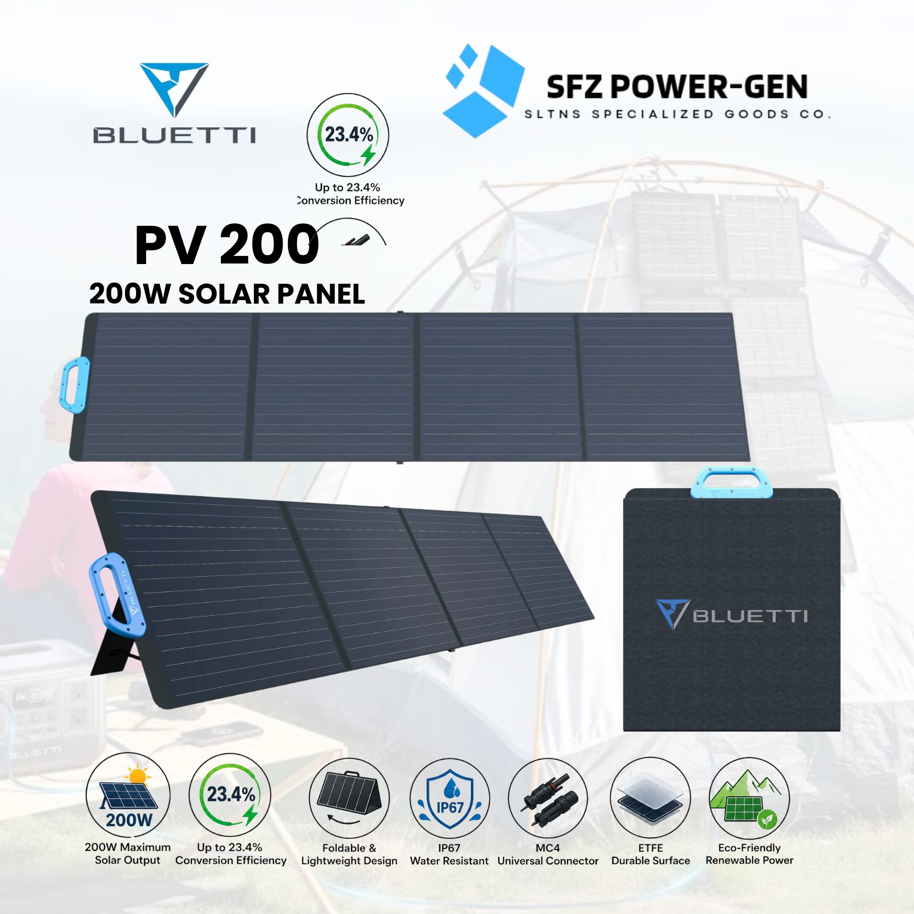 BLUETTI PV200 Solar Panel — 200W High Efficiency Portable Solar Charging Panel