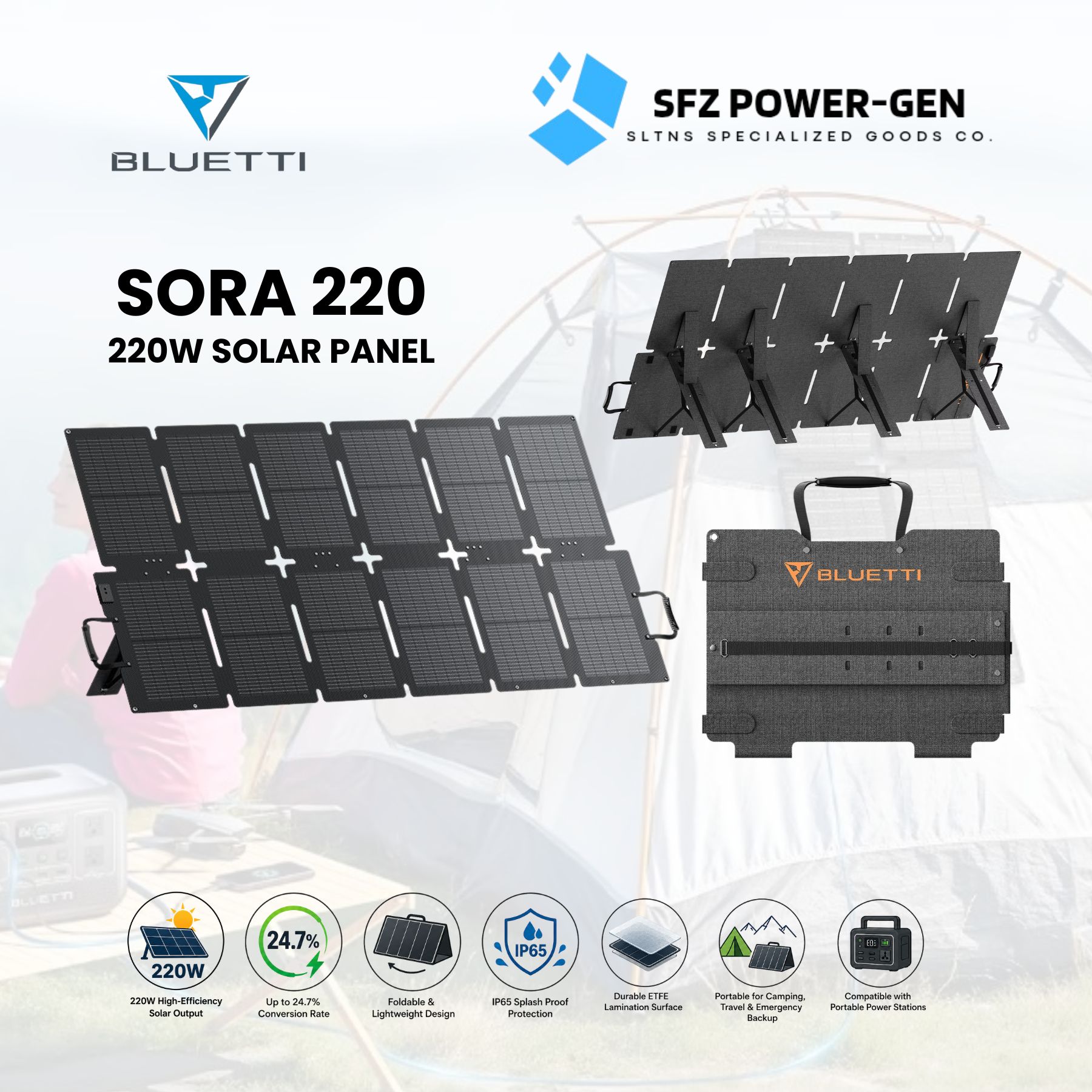 BLUETTI SORA 220 Solar Panel — 220W High Output Portable Solar Charging Panel