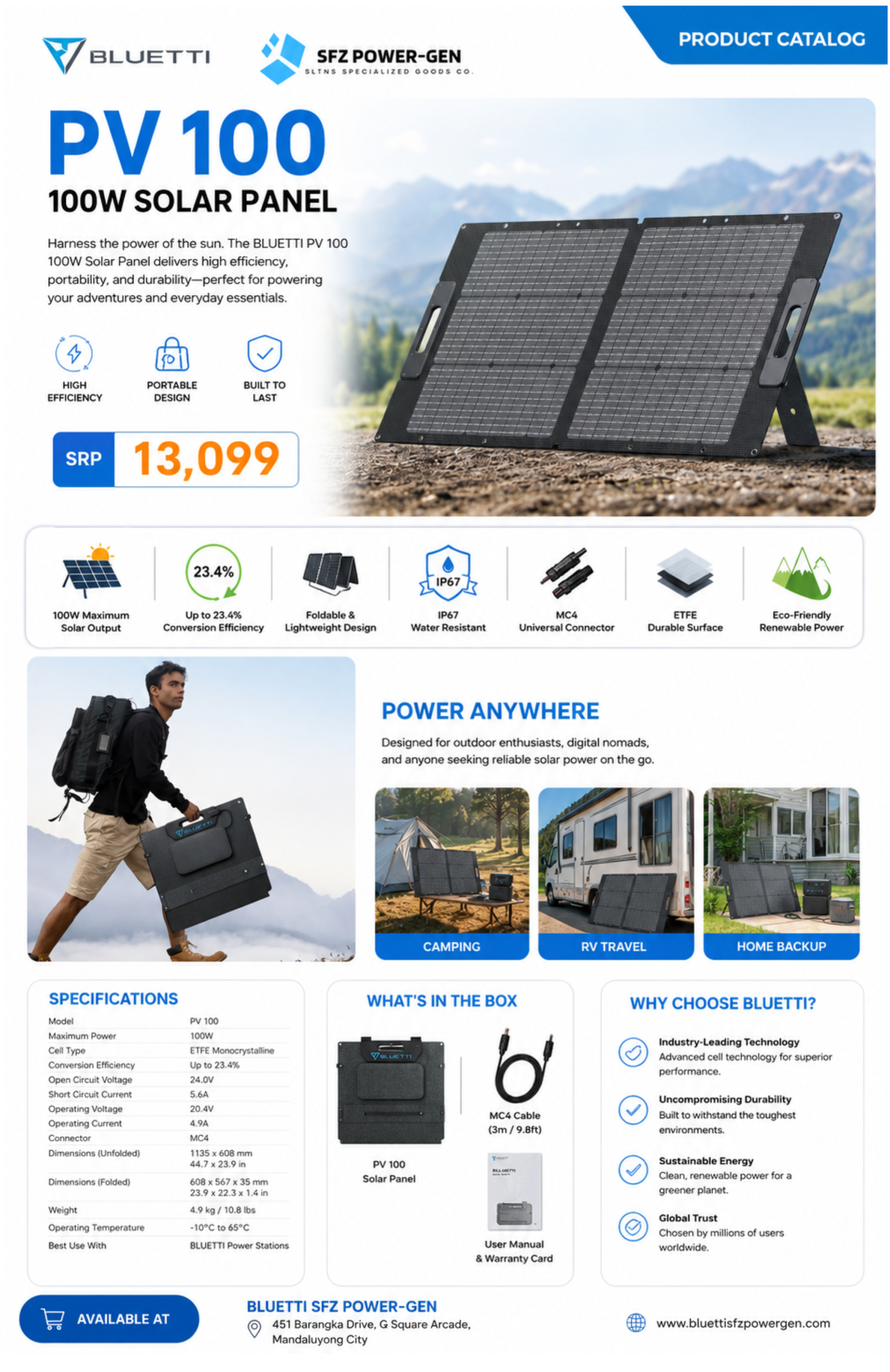 BLUETTI PV100 - 100W High Efficiency Portable Solar Charging Panel - Image 7